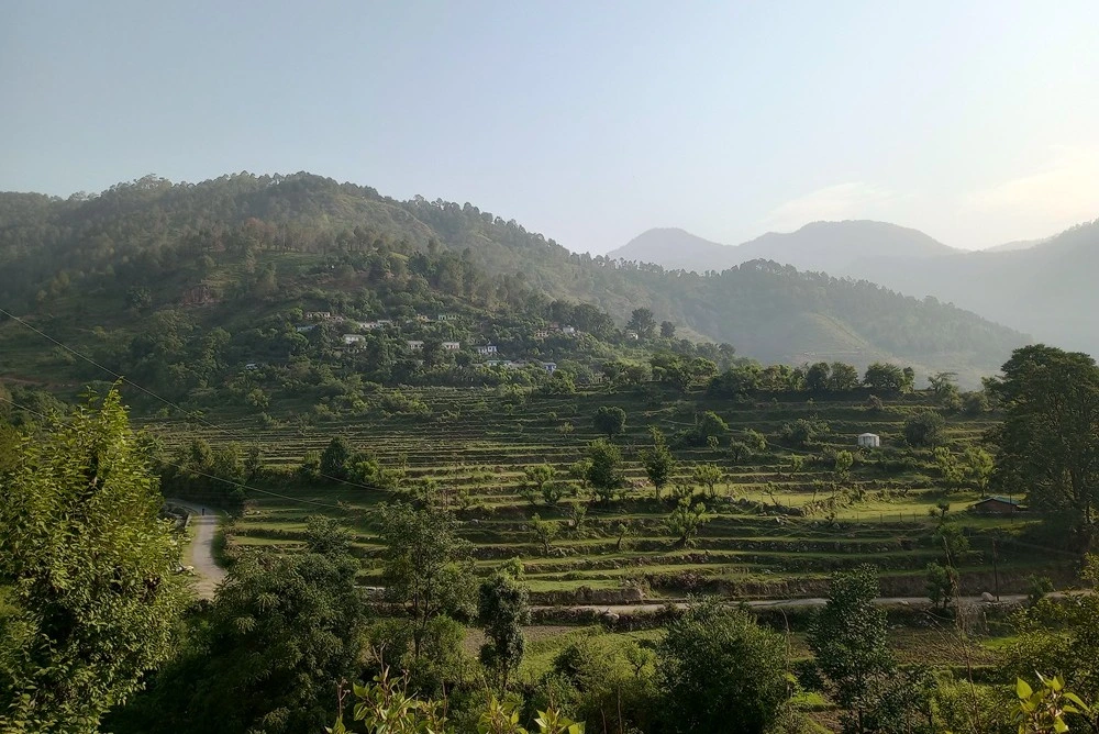 Distant view of Kukuchina village in the Kumaon hills